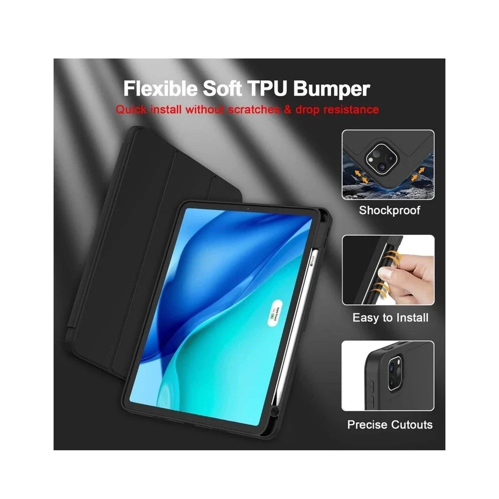 New iPad 12.9 Case Smoky Gray TPU Bumper Folio Pencil Holder